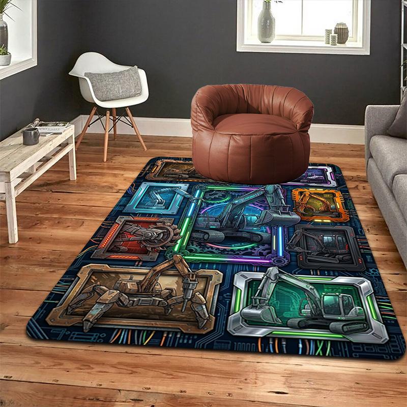 Futuristic Excavator Showcase Pattern Rug Floor Mat for Living Room or Bedroom Soft and Comfortable Carpet a Gift for Birthday and Holiday.