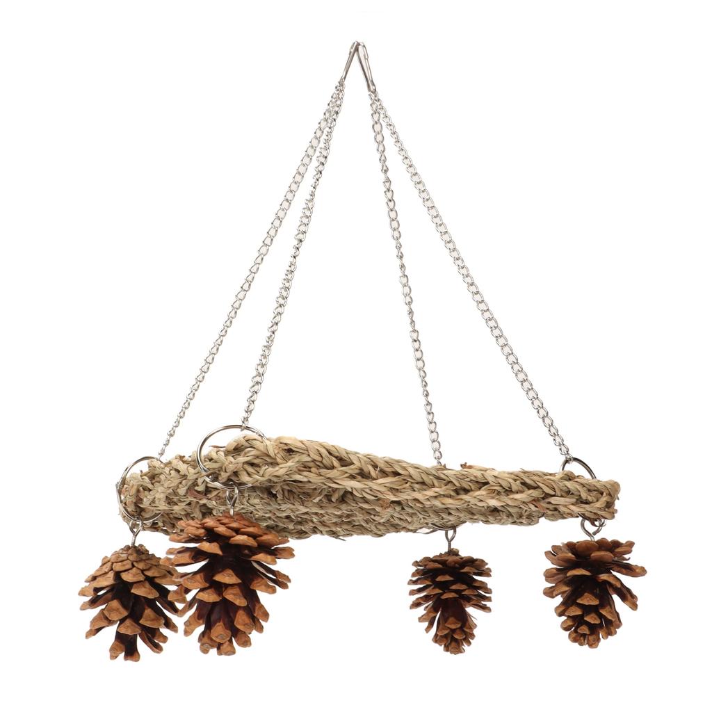 Bird Seagrass Swing Toys Safe Healthy Hand Made Relieve Boredom Bird Foraging Chew Wall Toys with Pine Cones Chains