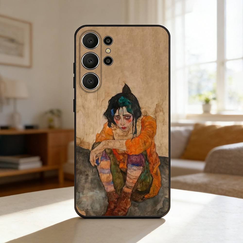 E-Egon S-Schiele Phone Case For Samsung S26,S25,24,23,22,30,21,10,9,Ultra,Plus,Lite,Black Soft Case