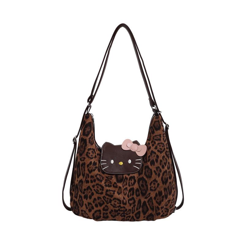 

Super Hot One Pack Multi Purpose Black Leather KT Cat Leopard Pattern Backpack New Large Capacity Fashion Versatile Tote Shoulder Bag