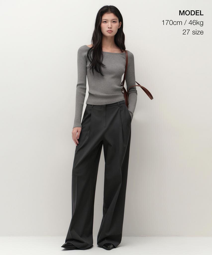 MUSINSA STANDARD WOMAN Women'S Pinstripe Deep Tuck Wide Slacks [Gray]