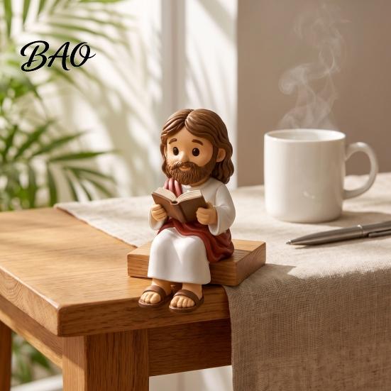 Moderne bureau decoratieve accenten Schattig biddende Jezus harsbeeldje, Zegenend karakter desktopbeeld, Stijlvolle tafelbladdecoraties Religieus
