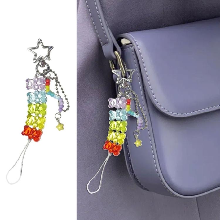 2PCS Colorful Bear Bead Keychain Multifuntional Key Pendant Bag Charm Colorful Key Jewelry Suitable for Travel and Party