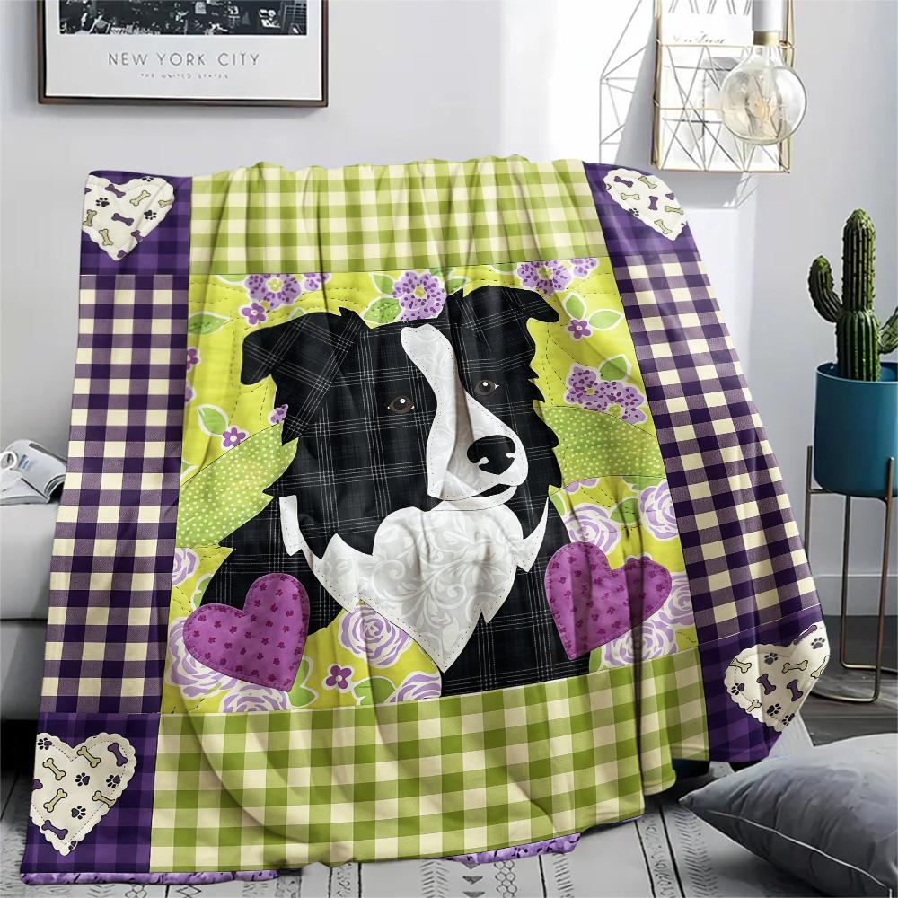 1Pc Cute Dog Patchwork Print Flannel Blanket High Quality Warm Comfortable Cover for All Seasons Perfect for Gifts Home Decor