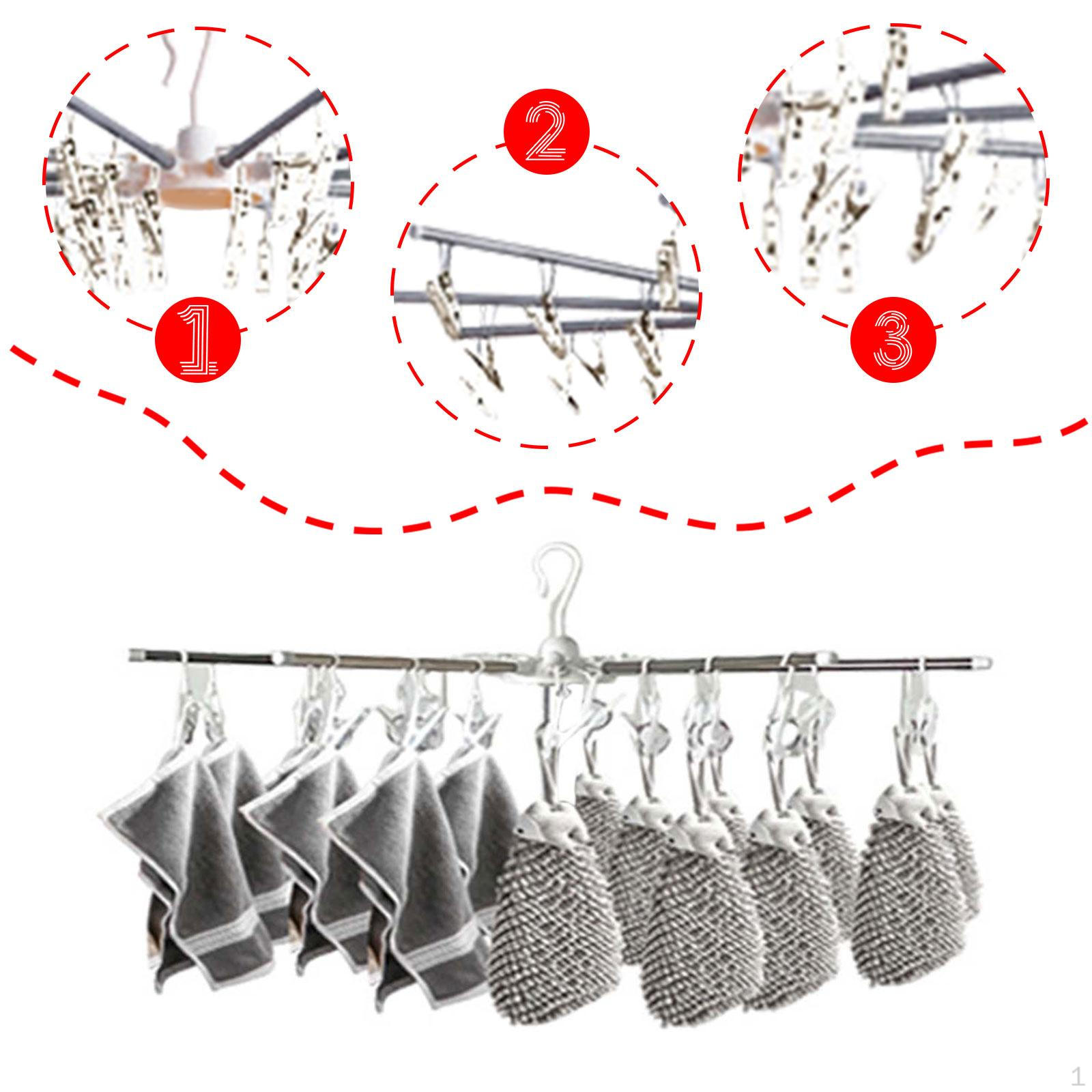 

Clothes Drying Rack Hanging Laundry Rotatable Multifunction with 30 Clips Garment Hanger