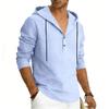 Men's Plus Size Linen Long Sleeve Hoodie, Casual Color Pullover