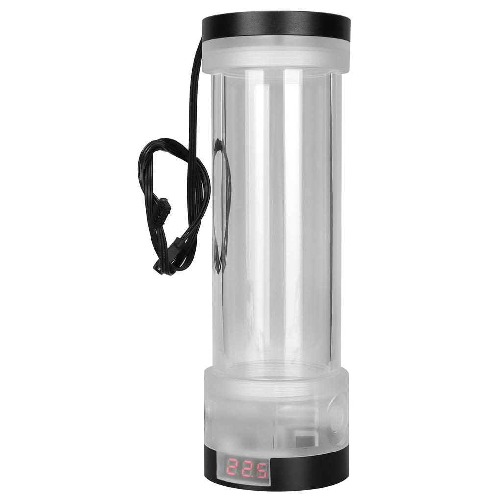 Water Cooling Tank Transparency 210mm Cylinder Temperature Display Reservoir Water Cooling with G1 4 Hole RGB Lighting