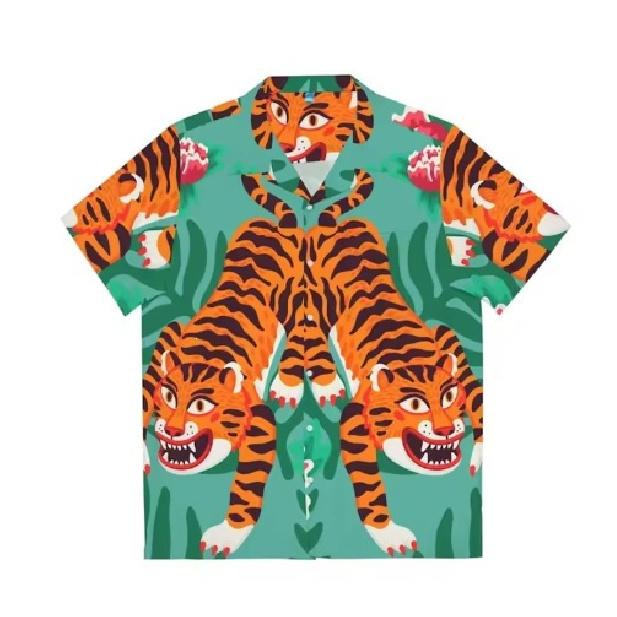 Herren Hawaii Tiger Strandhemd Mode Tierhemd Party Urlaub Kurzarm Freizeithemd