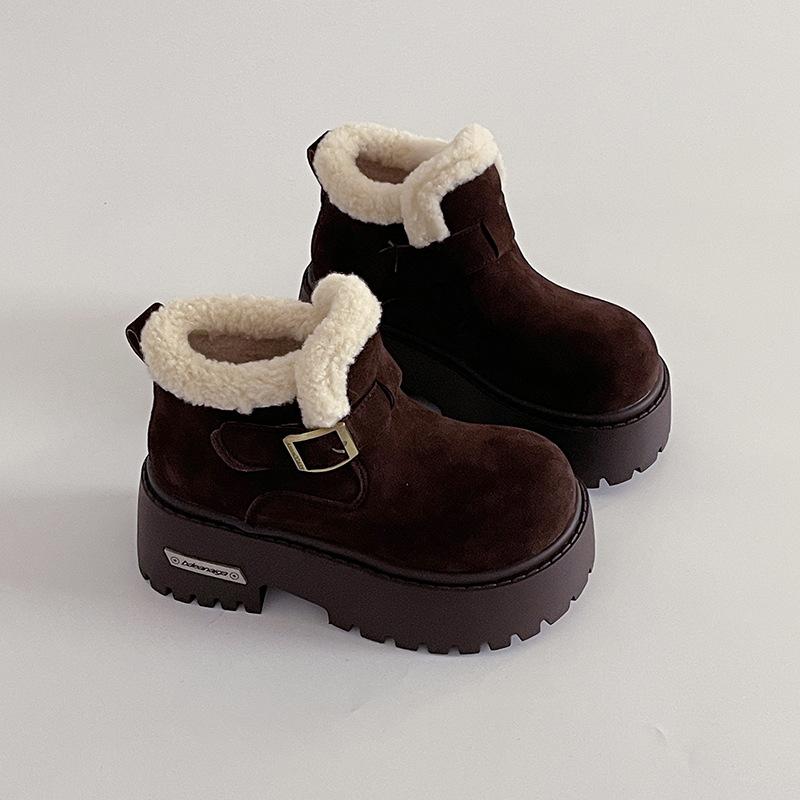 

Retro style round head suede thick sole heightening belt buckle Martin boots women s 2025 winter new simple fashion short boots 40