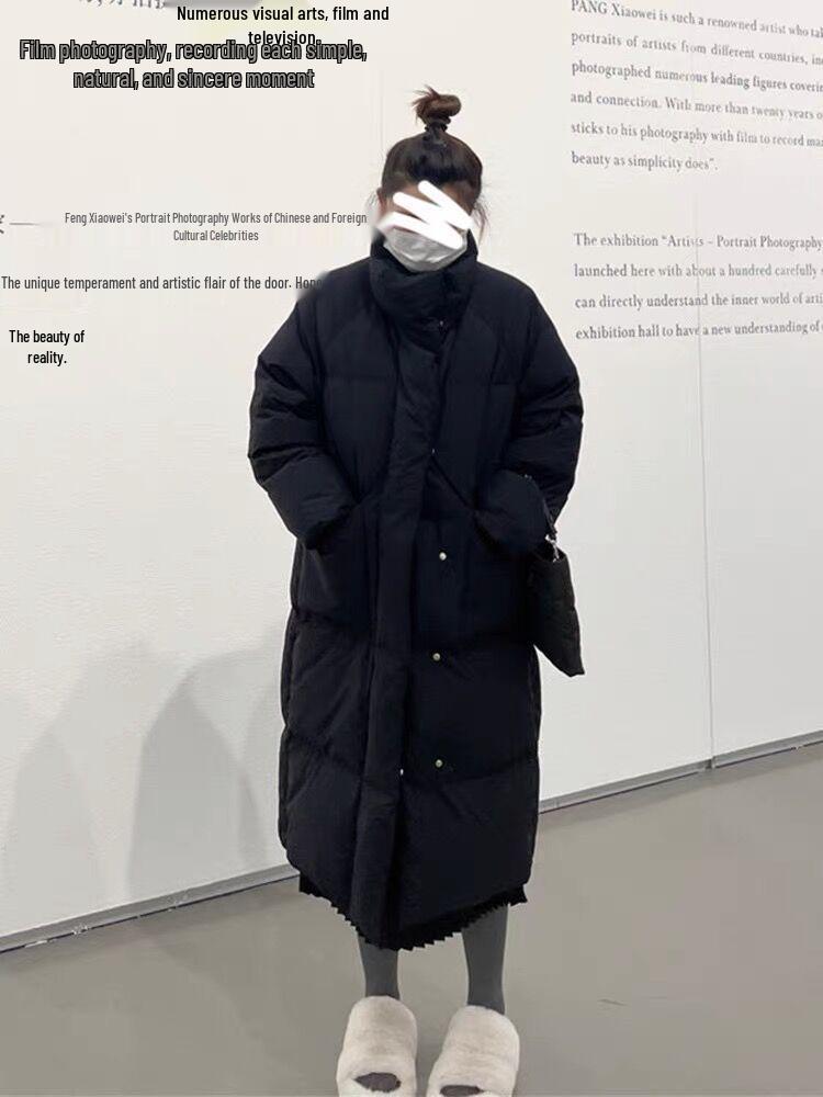 2025 Women's Korean Style Mid-Length Down Jacket - Thickened Stand-Up Collar White Duck Down Winter Coat