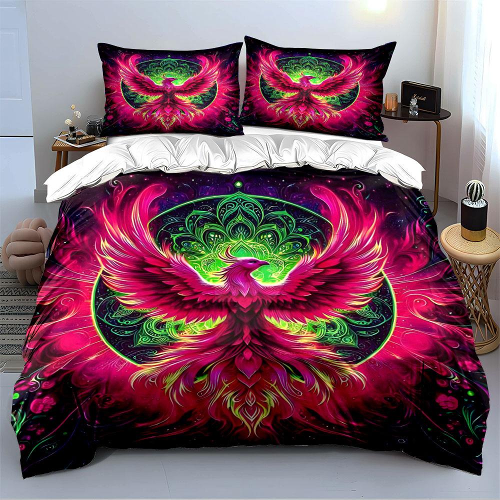 Abstract Neon Phoenix Design Bedding Duvet Cover Set  (1*Duvet Cover 2*Pillowcases, without duvet insert)