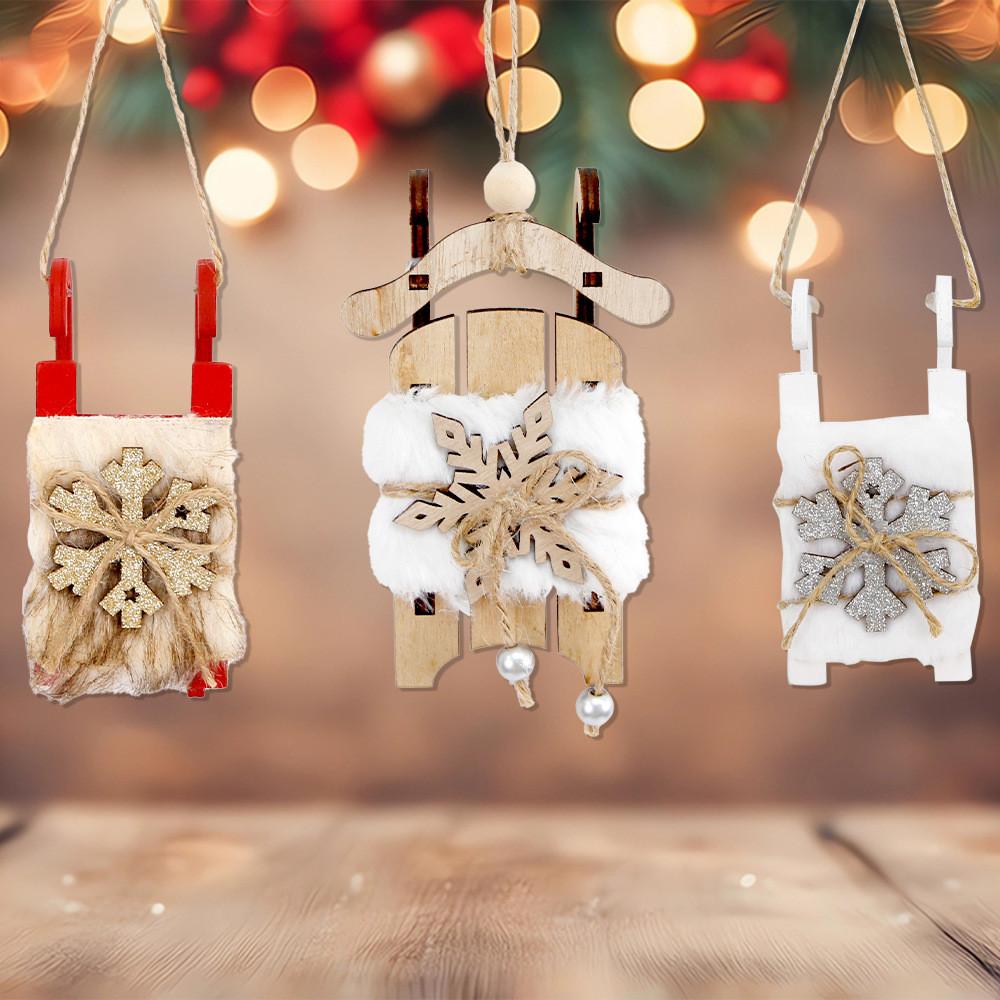 Vintage Inspired Unique Wooden Sled Ornament With Soft Snowflakes Perfect For Christmas Joy