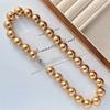 16Mm Vintage Large Granular Maillard Brown Faux Crystal Pearl Necklace Collarbone Sweater Chain