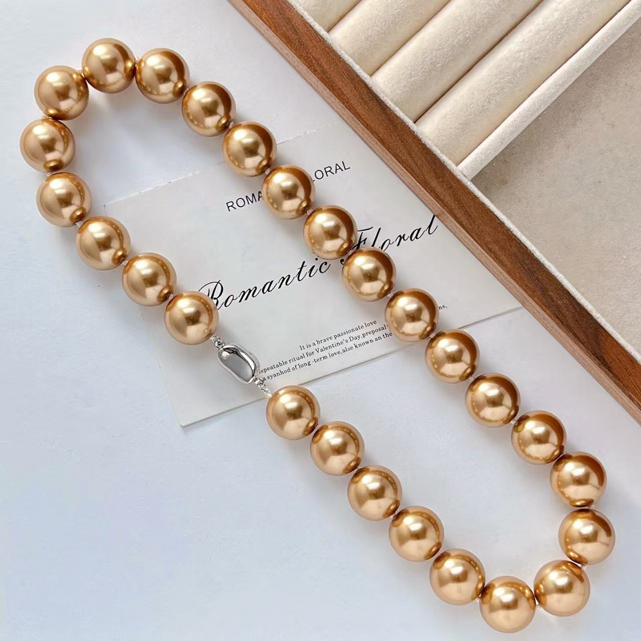16Mm Vintage Large Granular Maillard Brown Faux Crystal Pearl Necklace Collarbone Sweater Chain