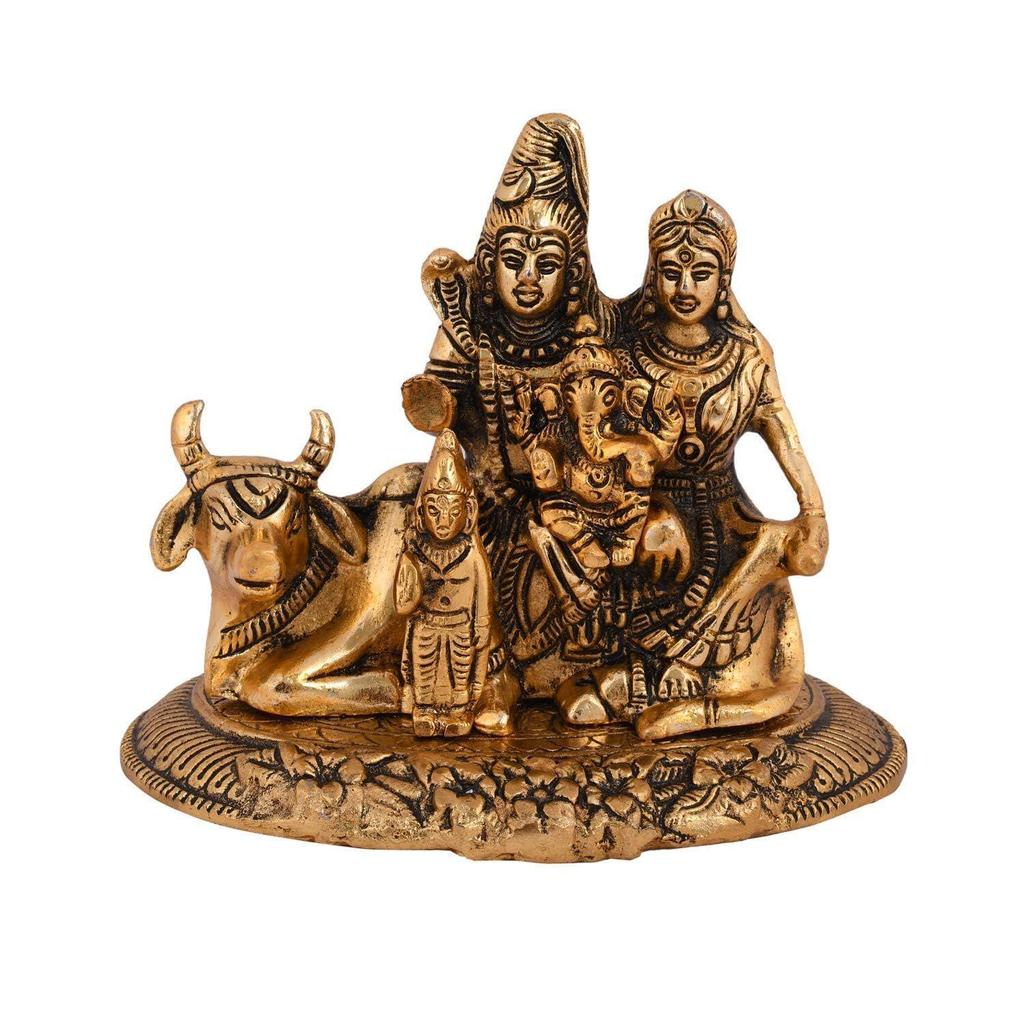Shiva Parvati Ganesh Idol Shiv Parivar Murti Statue Sculpture - Lord Shiva Idols Family Sitting On Nandi Showpiece Figurine