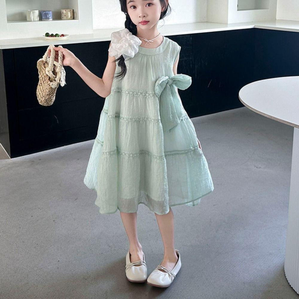 Loose Summer Cake Dress Ruffle Teens Long Dress Elegant Girls Princess Dress  Students