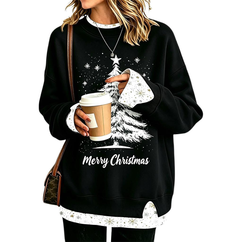 Women's Casual Printed Long Sleeve Sweatshirt Loose Fit Pullover Top