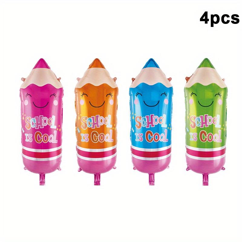 4/8/12PCS Cartoon Pencil-shaped Aluminum Foil Balloons - The School Is So Cool, Campus Decoration for The Back-to-school Season