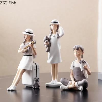 Modern Girl Character Resins Statue Desktop Decor Ornaments Cute Girl Painted Sculpture Figures Figurines Home Decoration