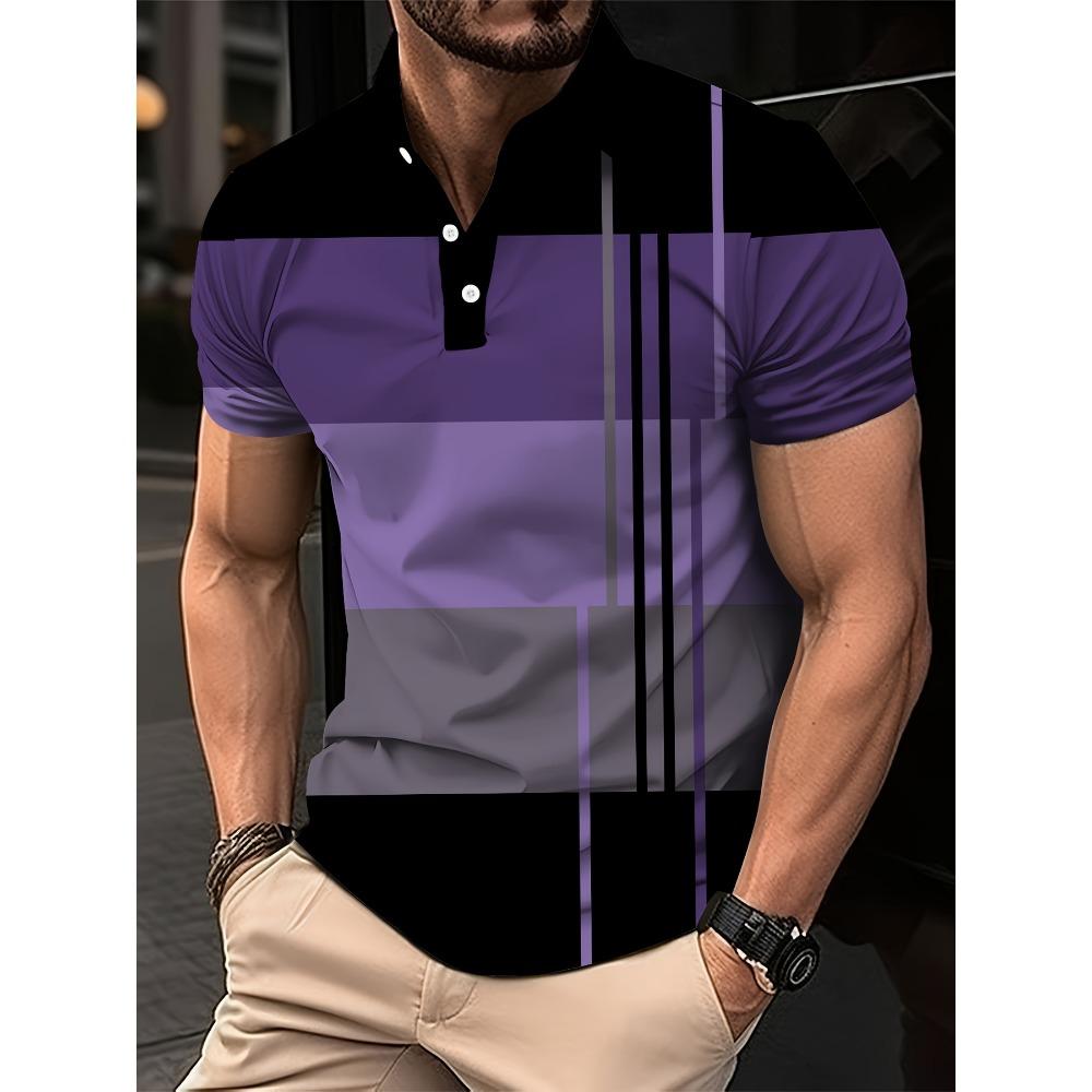 Summer Men's Short Sleeved Three-dimensional Striped Printed Polo Shirt