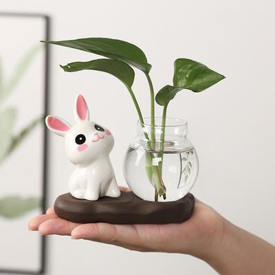 Statua Coniglio Vaso in Vetro per Piante Acquatiche da Tavolo Terrario Piante Coniglio Carino Vaso per Piante Acquatiche