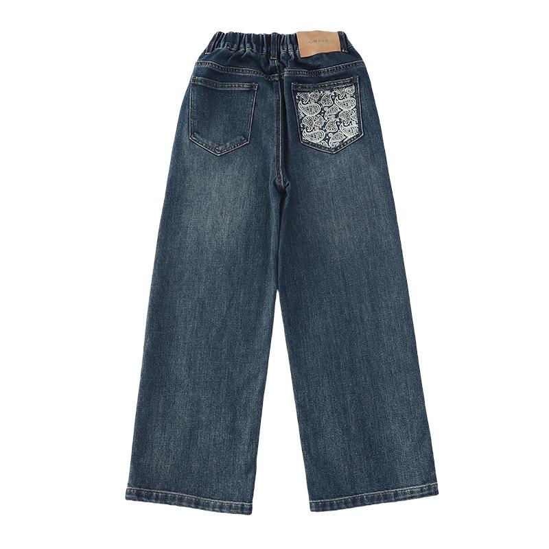 Big Girls' Stylish Straight-Leg Wide-Leg Jeans - Korean Style, 2025 Collection