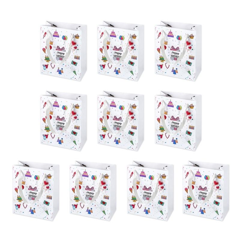 10 Pieces Multicolors Paper Bags Stylish Holiday Present Storage Pouches Handmade Assorted Color Gift Bag with Handles