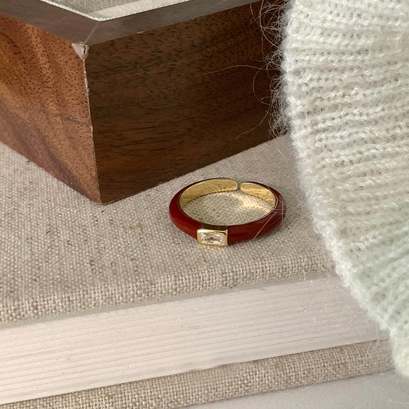 Red Zircon Drip Oil Open Ring - Women's Luxury Retro Fashion