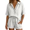 Conjunto de Verano de Algodón para Mujer, Top Holgado de Manga Corta con Botones y Cuello en V con Pantalones Cortos de Cintura Alta, Conjunto de 2 Piezas, Transpirable, Verano, Casual, Playa, Viaje