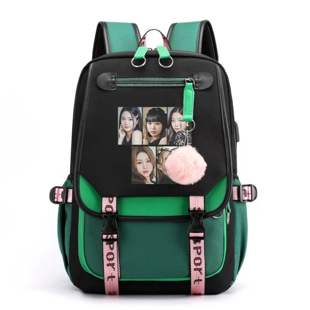 New Fashion Casual Korean K-POP Combination Pattern Backpack Casual Street Cool USB Backpack High Quality Zipper Backpacks
