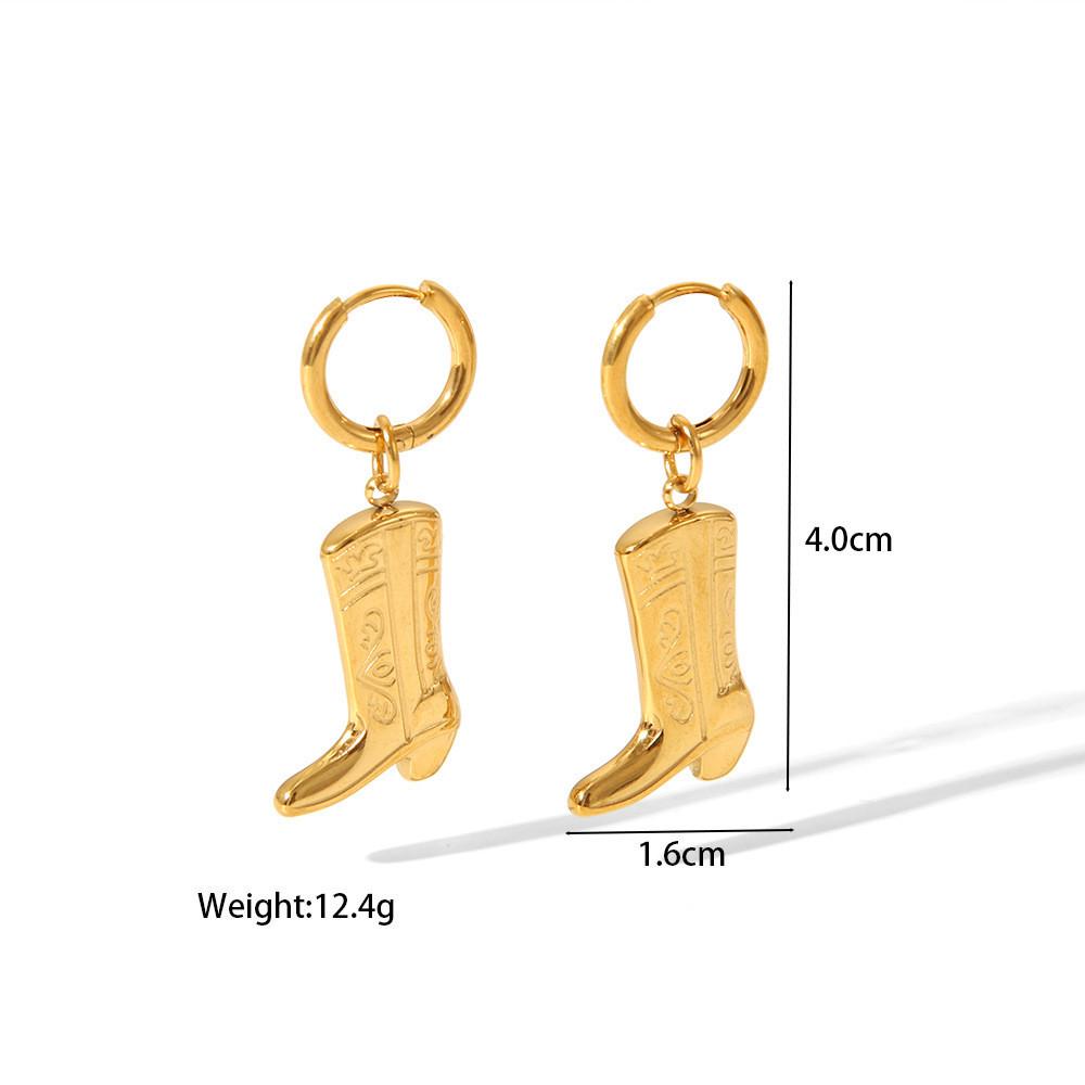 European & American Titanium Steel Carved Boot Earrings - Luxurious, Durable, High-End Feel, Non-Fading Stainless Steel Ear Ornaments.