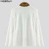 INCERUN Men Mockneck Long Sleeve Patchwork Zipper Casual Fitted Pullover Tops