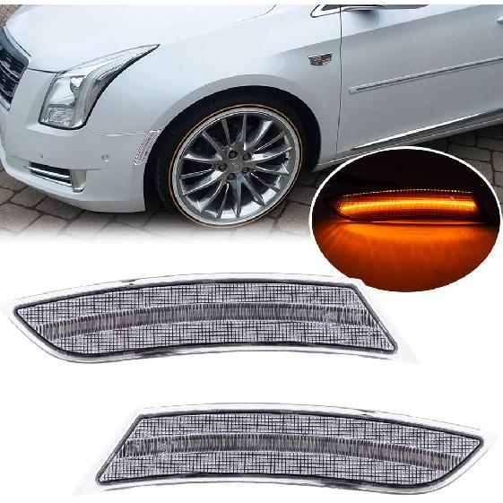 LED Front Side Marker Lamps Replacement for Cadillac XTS 2013 2014 2015 2016 2017 Clear Lens Amber LED Turn Singal Lights Kits Replace OEM Sidemarker