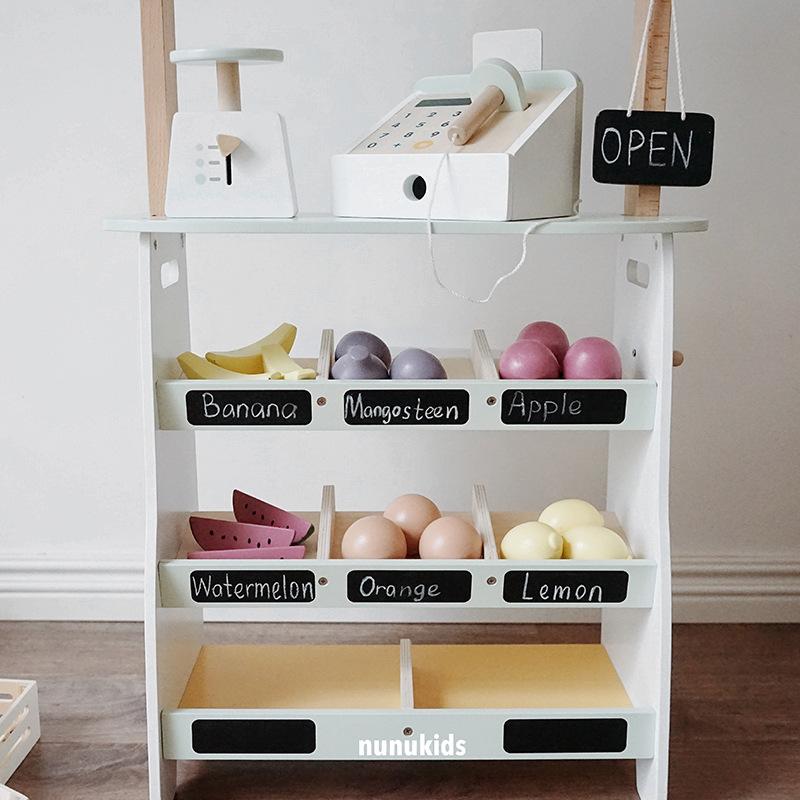 Wooden Children'S Play House Toys Fruit Store Sales Combination Simulation Sales Store Commissary Cash Register Toys