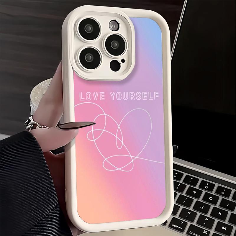 Phone Case for iPhone 17 Air 16E 15 16 Pro Max Love Yourself Flower Heart Line Kpop Cover 14 Plus 13 12 Mini Soft Shell Silicone