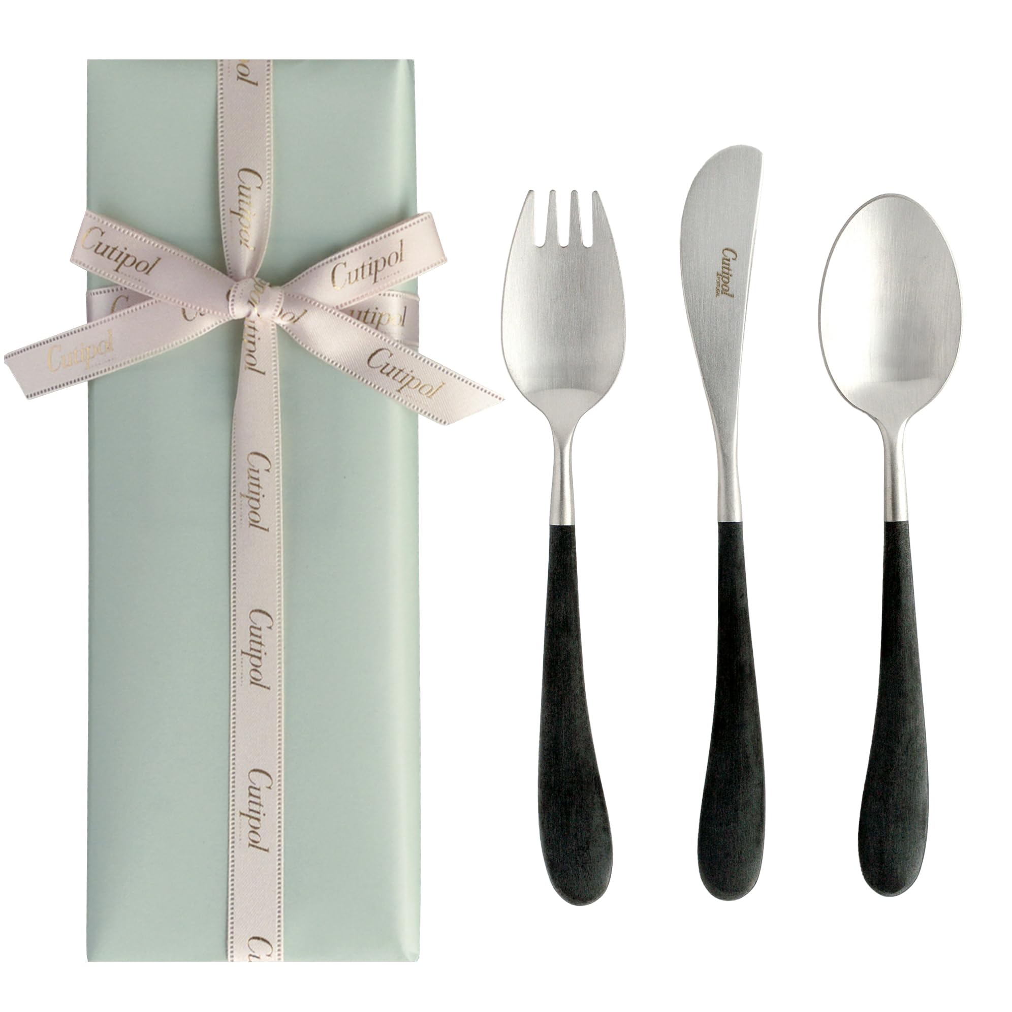 

Оригинальный набор детских столовых приборов Cutipol Alice с лентой, черный/матовое серебро, детский набор, упаковка, для душа,