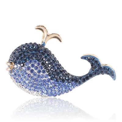 Temperament Fashion Diamond-Encrusted Whale Brooch, Alloy Animal Brooch Accessory Pin Silk Scarf Buckle Collar Pin