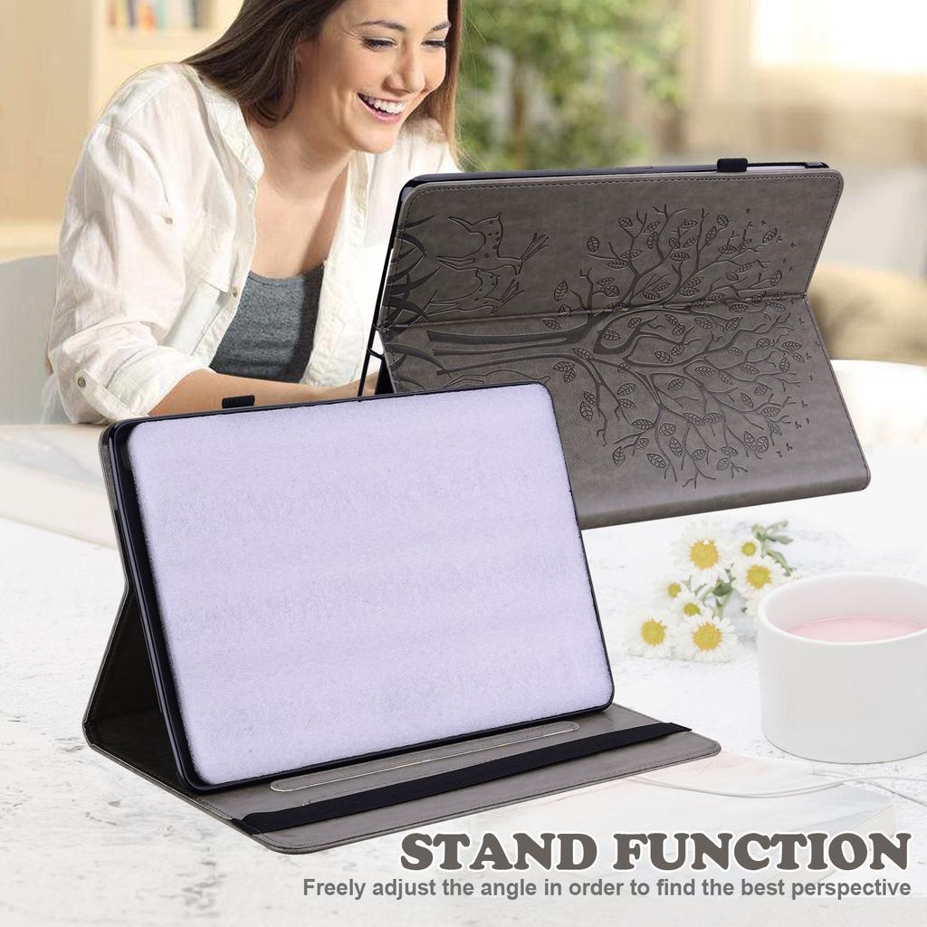 Applicable Lenovo M10 Plus3 Generation Leather Case Parperwhite5 Embossed Flower Tree Card Bracket Anti-drop Protective Cover