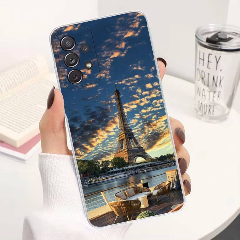Art Paris Eiffel Tower For Samsung A30,51,71,S9,Ultra,S20,FE,21,PIus,10,22,Lite,23,Transparent, Silicone Case