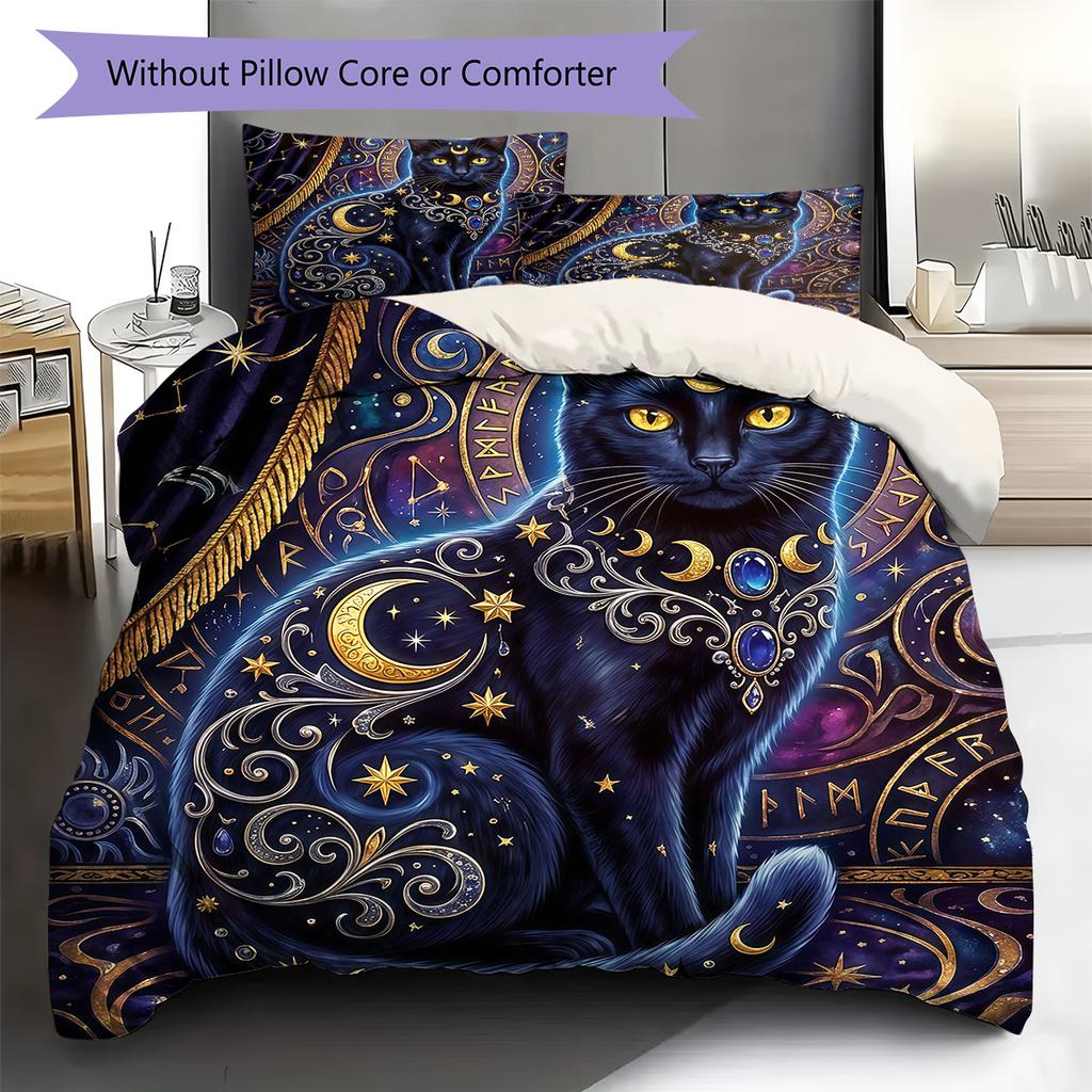 Flower Cat Crow Pattern Bedding,Quilt Set Quilt Cover Pillowcase Home Birthday Gift (1 * Duvet Cover + 2 * Pillowcase, Without Core)