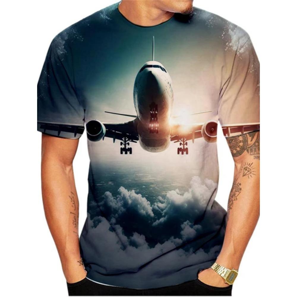

Simple Fashionable Airplane Graphic 3d Printed T-shirts Men Summer Loose Comfortable Plus Size Short Sleeved T-shirts 6XL сірий