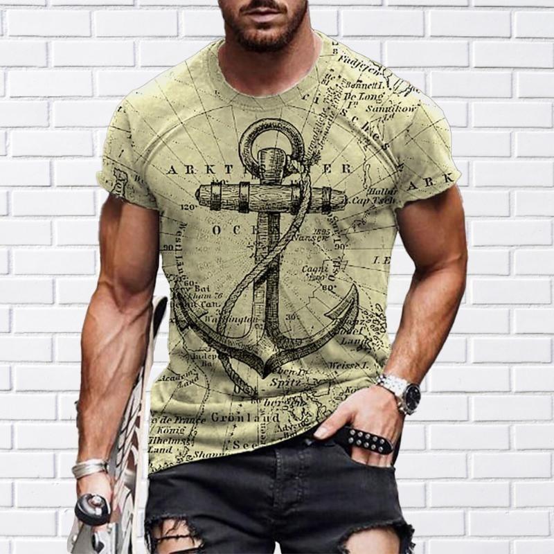 Fashion Vintage Anchor Graphic T-shirt For Men O-neck Short Sleeve T Shirts Retro Street Sports Fitness Breathable Tee Top Pop