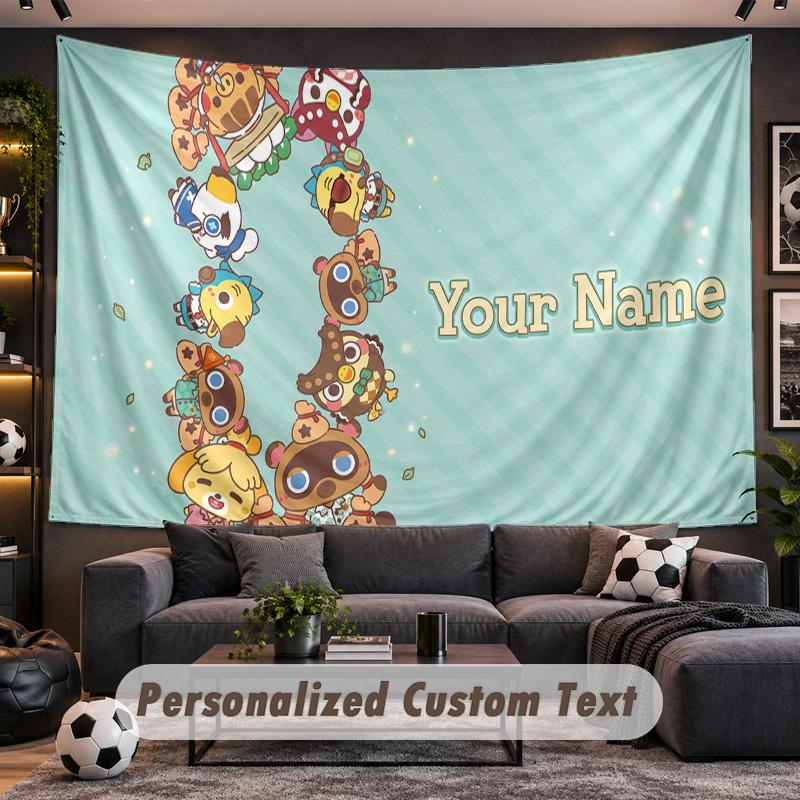 Animal Crossing Personalized Tapestry Support Custom Name, Wall Art Home Decoration