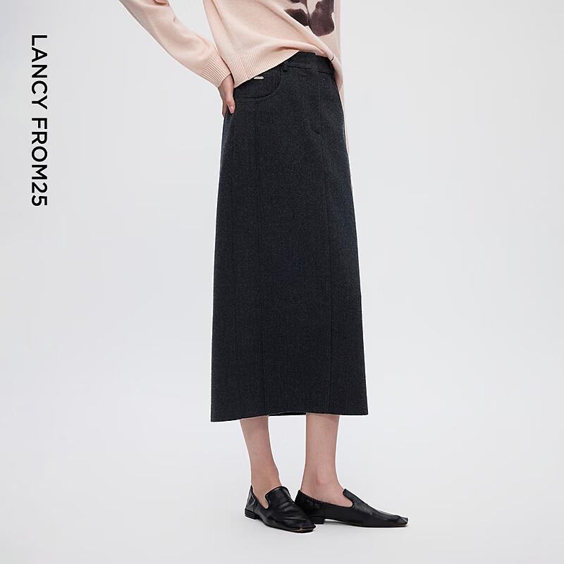 LANGZI Elegant Wool Blend Straight Midi Skirt