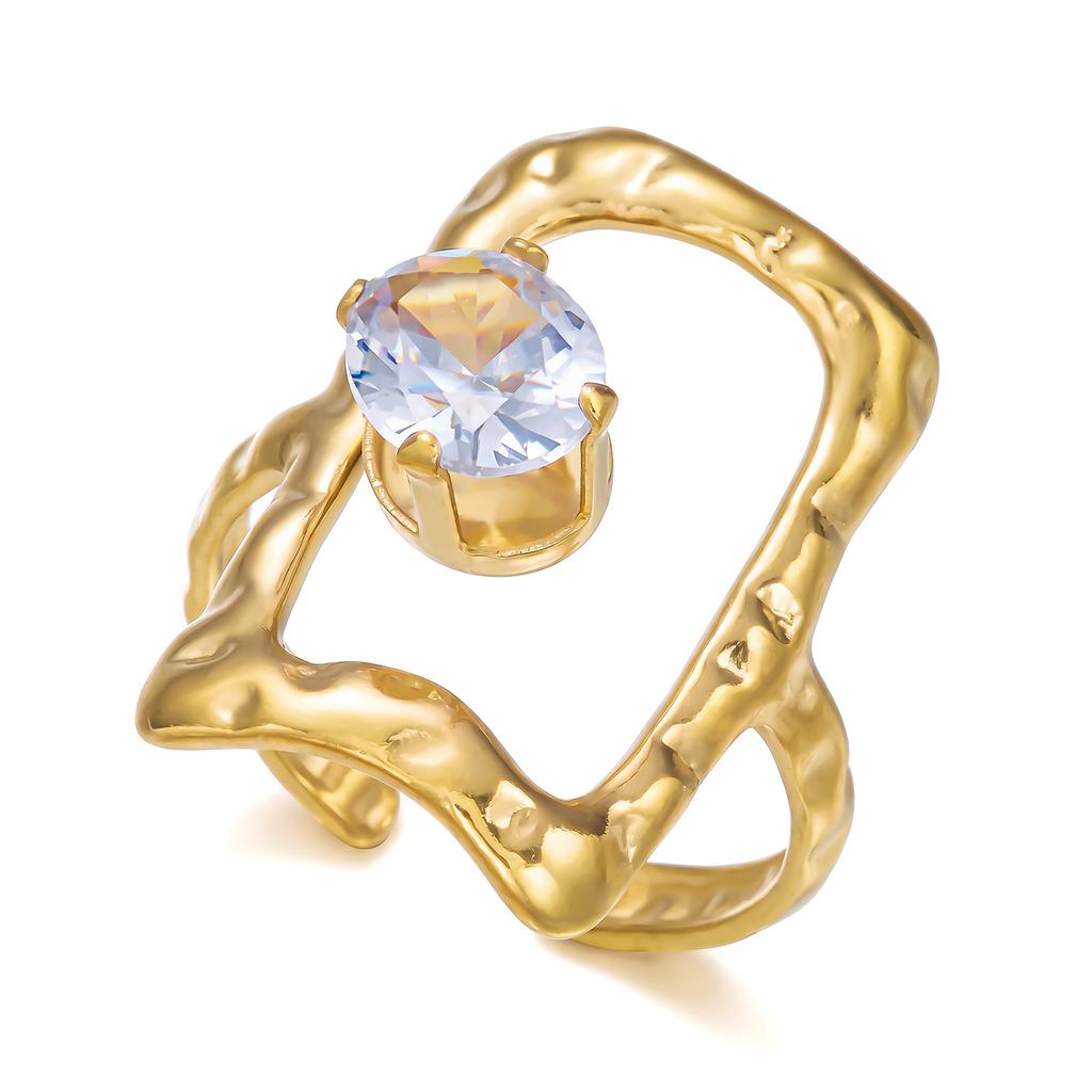 Xiyin stainless steel ring plated with 18k real gold, light luxury high-end titanium steel zirconium-inlaid irregular ring