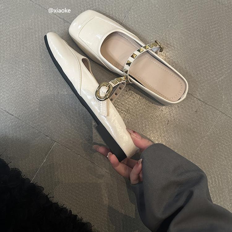 XINZHOU Innenhöhenerhöhung Französische sanfte Halbschuhe Damen 2025 neu Sommer Oberbekleidung Gefühl dicke Sohle Nieten