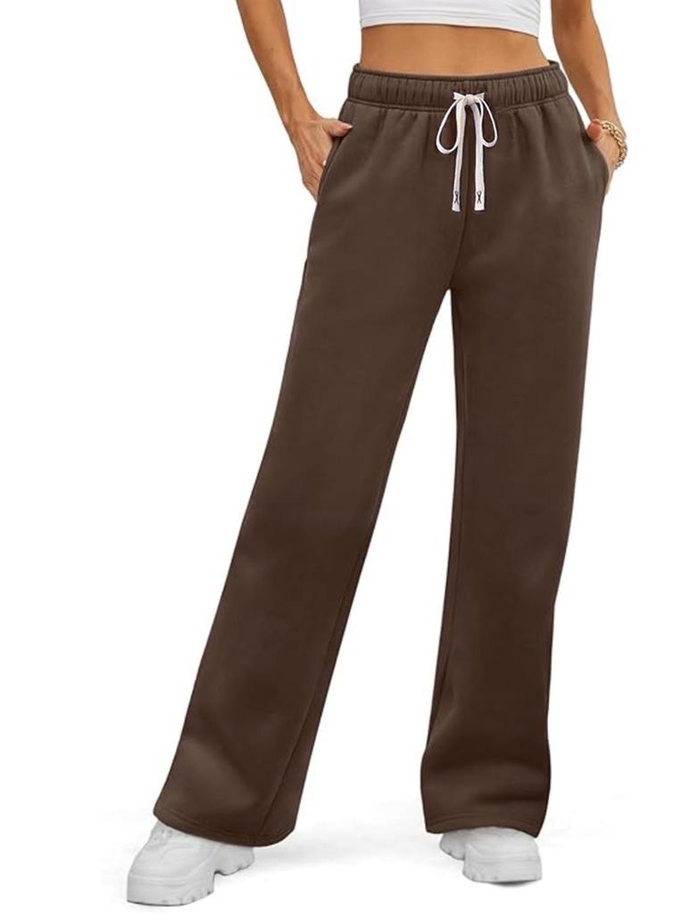 American Fleece-Lined Warm Straight-Leg Sweatpants – Trendy, Loose, Solid Color Casual Pants for Autumn & Winter