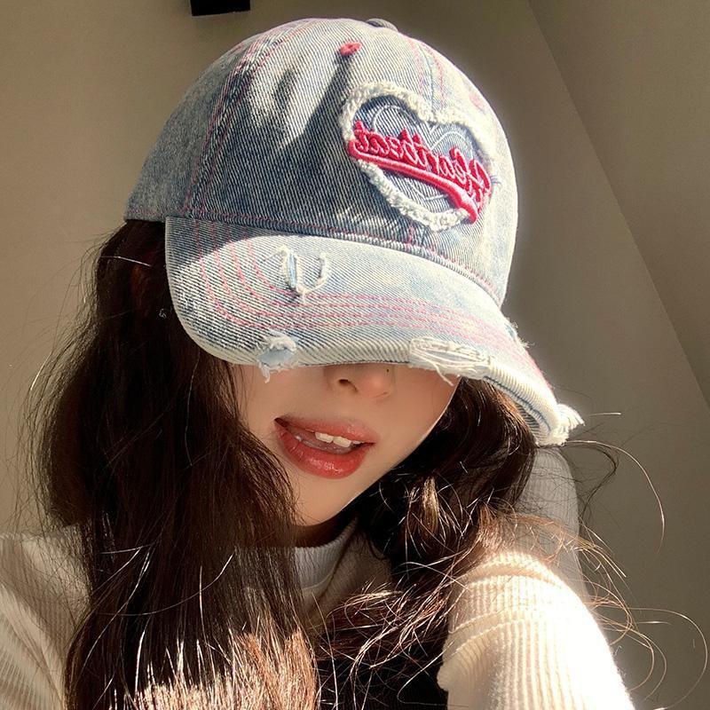 Casual Wash Vintage Denim Cap Women With Unique Distressed Look For Wear Daily