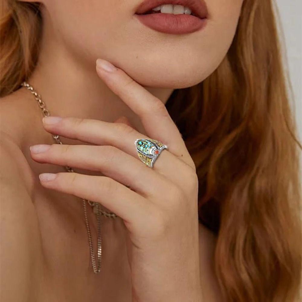 Six-character Mantra Ethnic Style Ring Open Luck Rotatable Finger Ring Jewelry Accessories