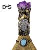Halloween Faux Amethyst Besen Figurine Handgemachte Healing Stein Gefälschte Kristall Mini Hexe Besen Dekoration Ornament Festival Geschenk